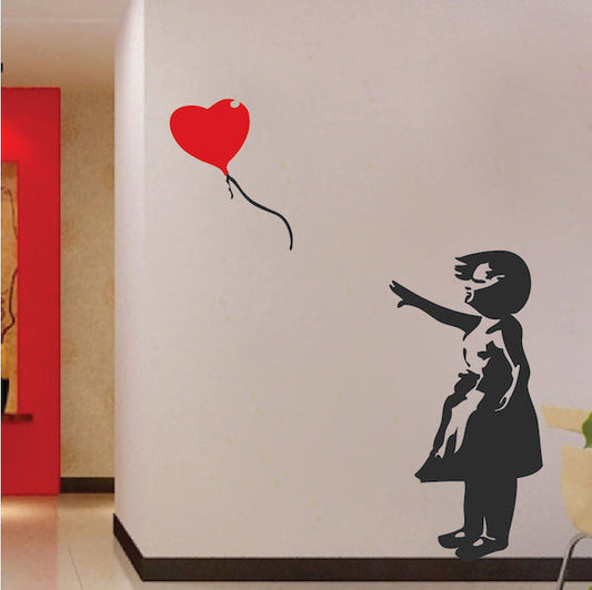 Girl and Heart Balloon Wall Decal — original product photo