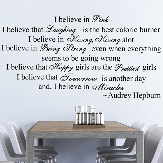 Single-color inspirational quote wall decal above dining table