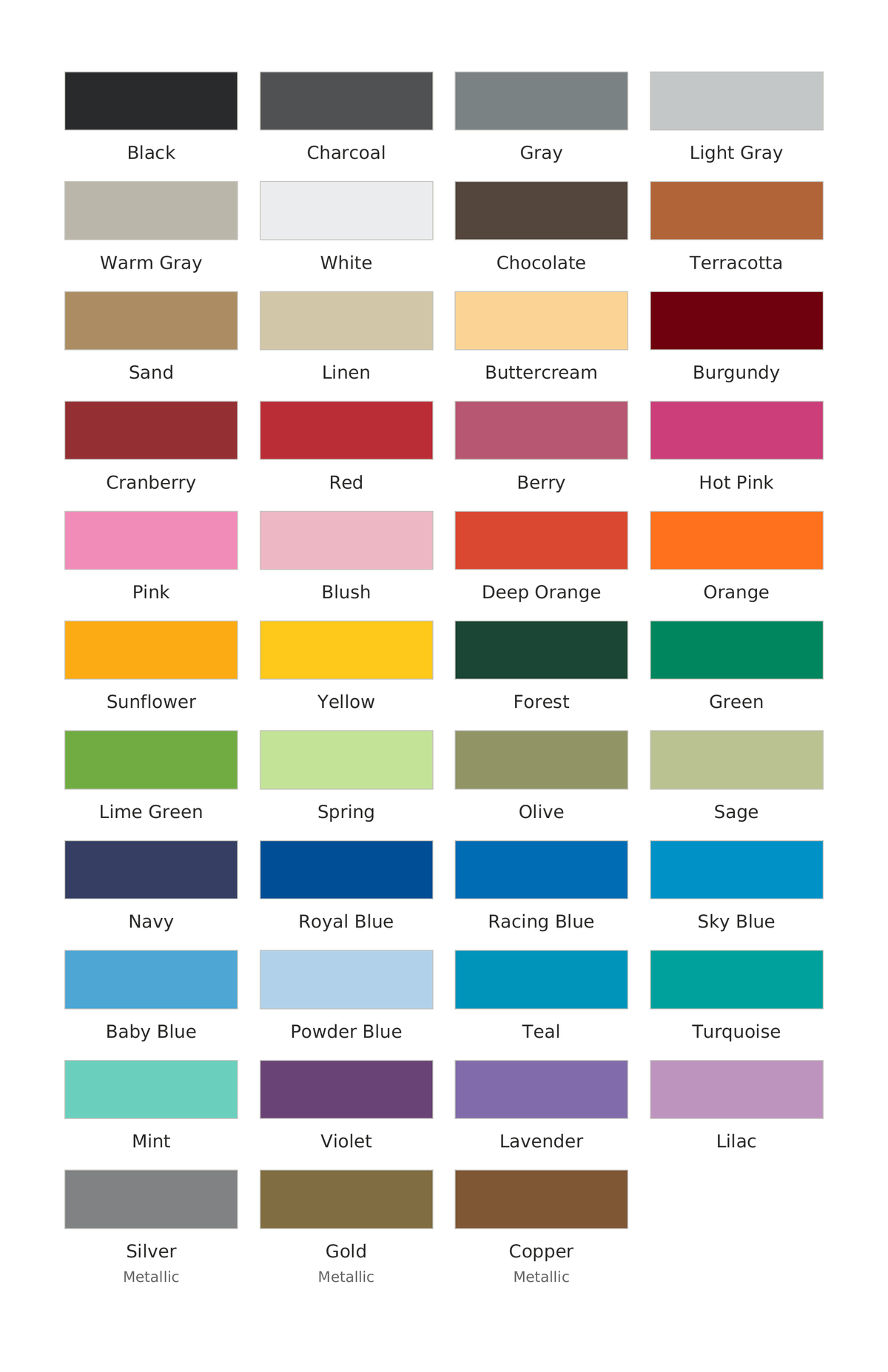 Vinyl color chart with metallics