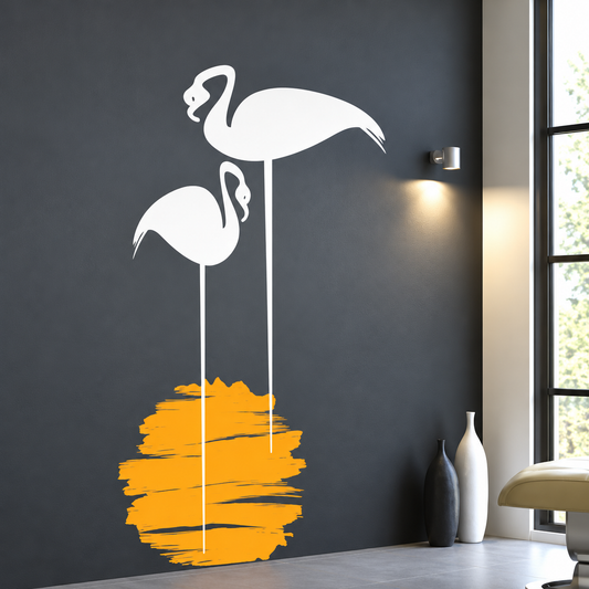Flamingo Sunset Wall Decal Set in enhanced original setting