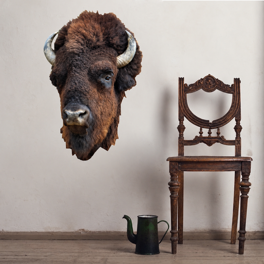 Bison head wall decal with crisp fur and horn detail