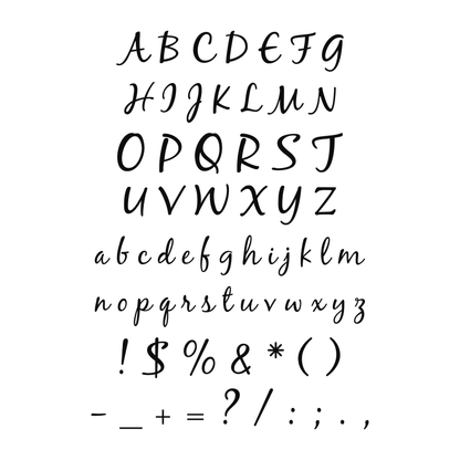 Uppercase and lowercase alphabet with available symbols