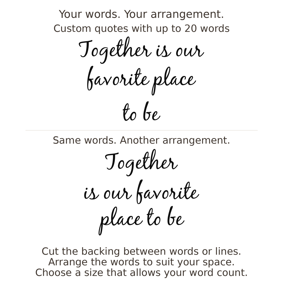 Large readable custom quote guide showing two arrangements with the same letter size