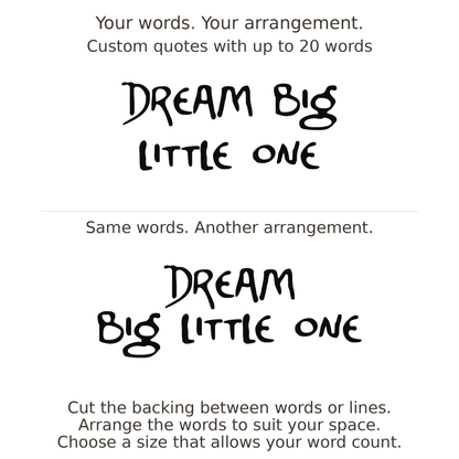Large readable custom quote guide showing two arrangements with the same letter size