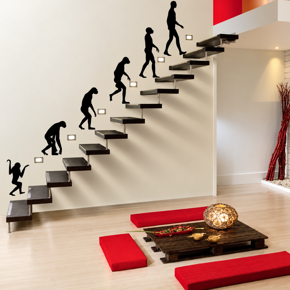Human Evolution Wall Decal Set in the enhanced original room setting
