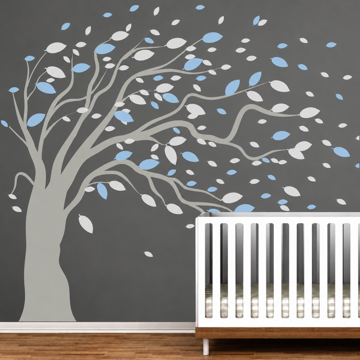 Blowing tree and leaves wall decal — enhanced main image