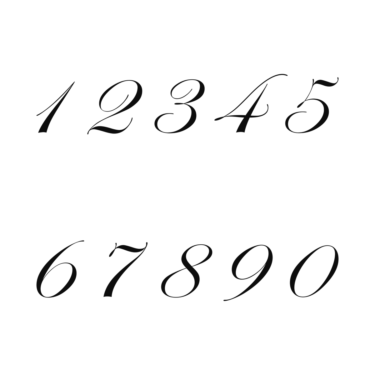 Crisp cursive numbers zero through nine