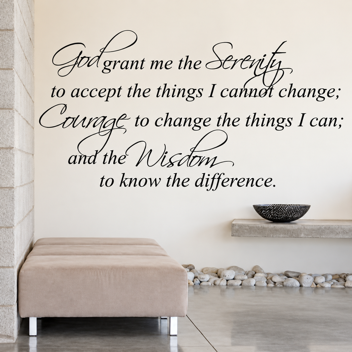 Serenity Prayer wall decal in a calming room