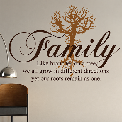 Family branches and roots wall quote decal