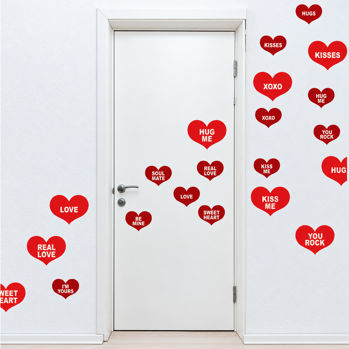 Conversation Heart Wall Decals - Set of 12 in enhanced original room photo