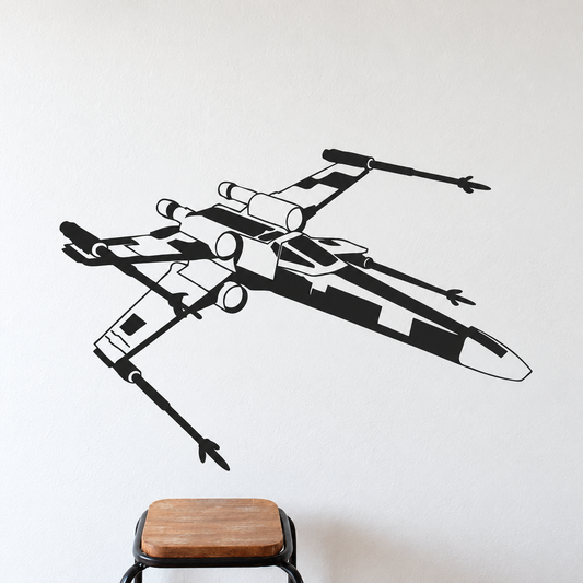 Winged Space Fighter Wall Decal in enhanced original room setting
