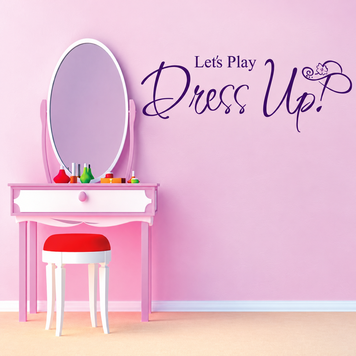 let s play dress up wall quote decal displayed on a wall