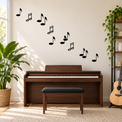 Music note wall decal set in a modern music room