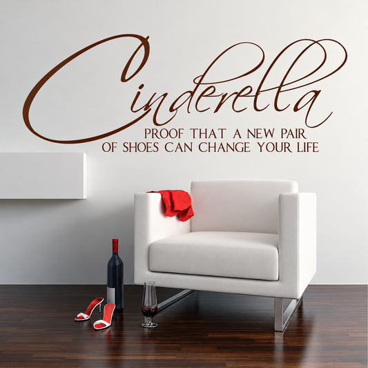 Shoe-inspired wall quote above a white chair