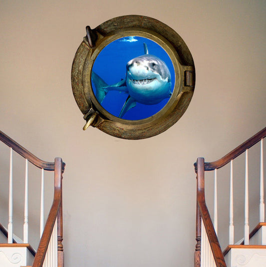 3D Shark Porthole Wall Decal