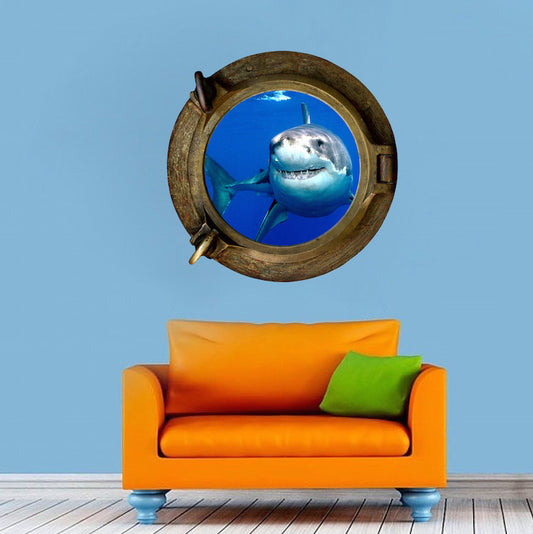 3D Shark Porthole Wall Decal