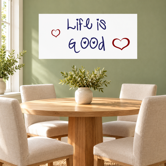 Rectangular dry erase wall decal mounted horizontally in a breakfast nook, 17 inches tall by 36 inches wide