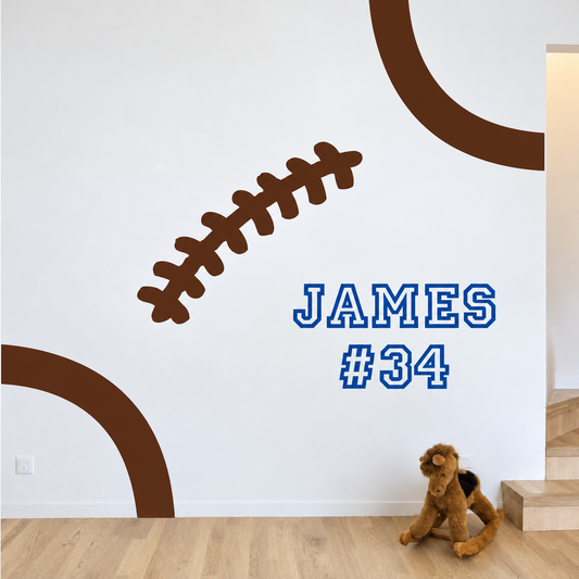 Football Stitches Wall Decal Set in enhanced original room photo