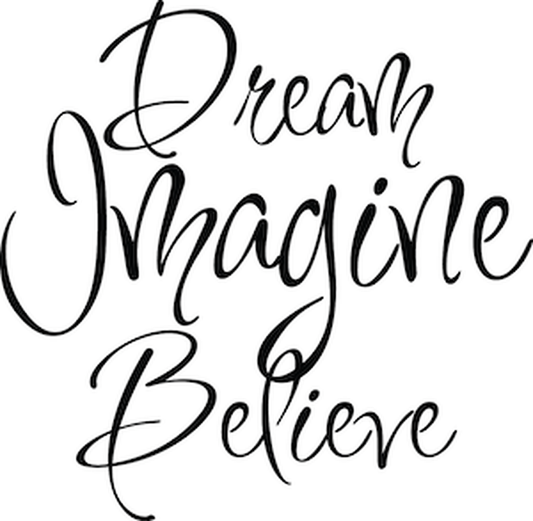 Dream Imagine Believe Square Wall Quote Decal — black-and-white design