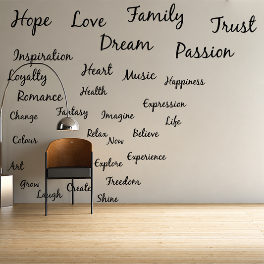 Inspirational Words Wall Decal Set on wall