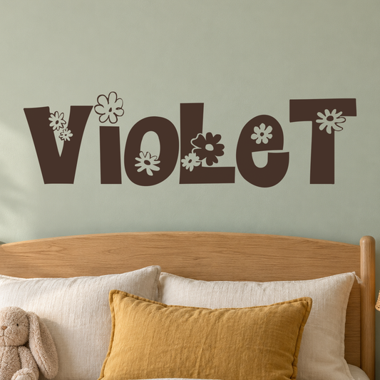 Close-up custom lettering example on a smooth wall