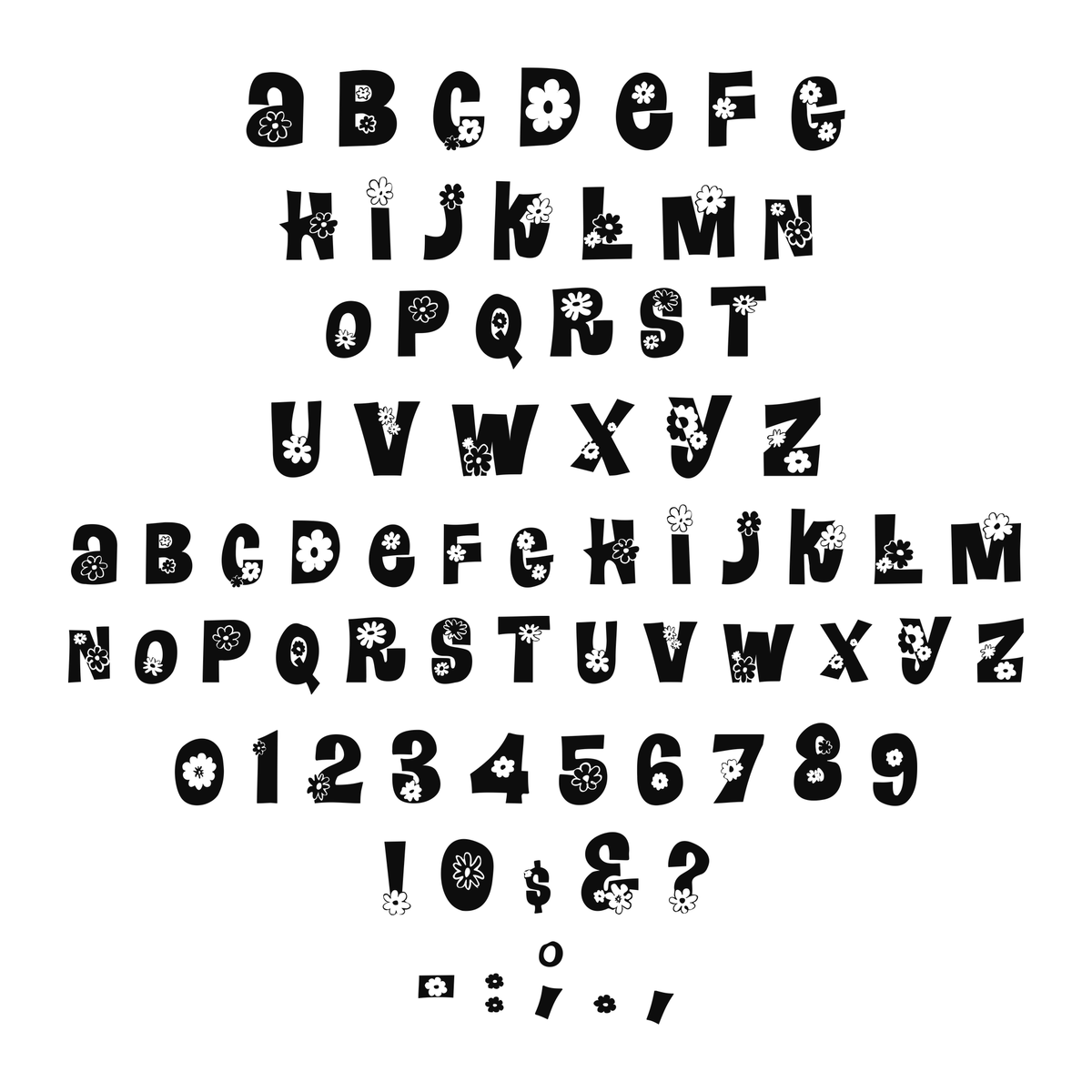 Alphabet and available characters in this lettering style