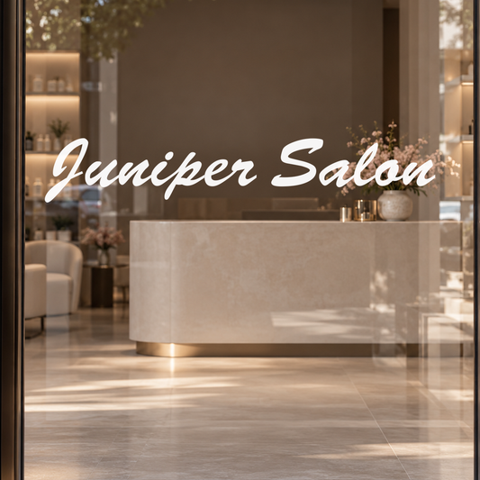 Juniper Salon custom lettering on glass