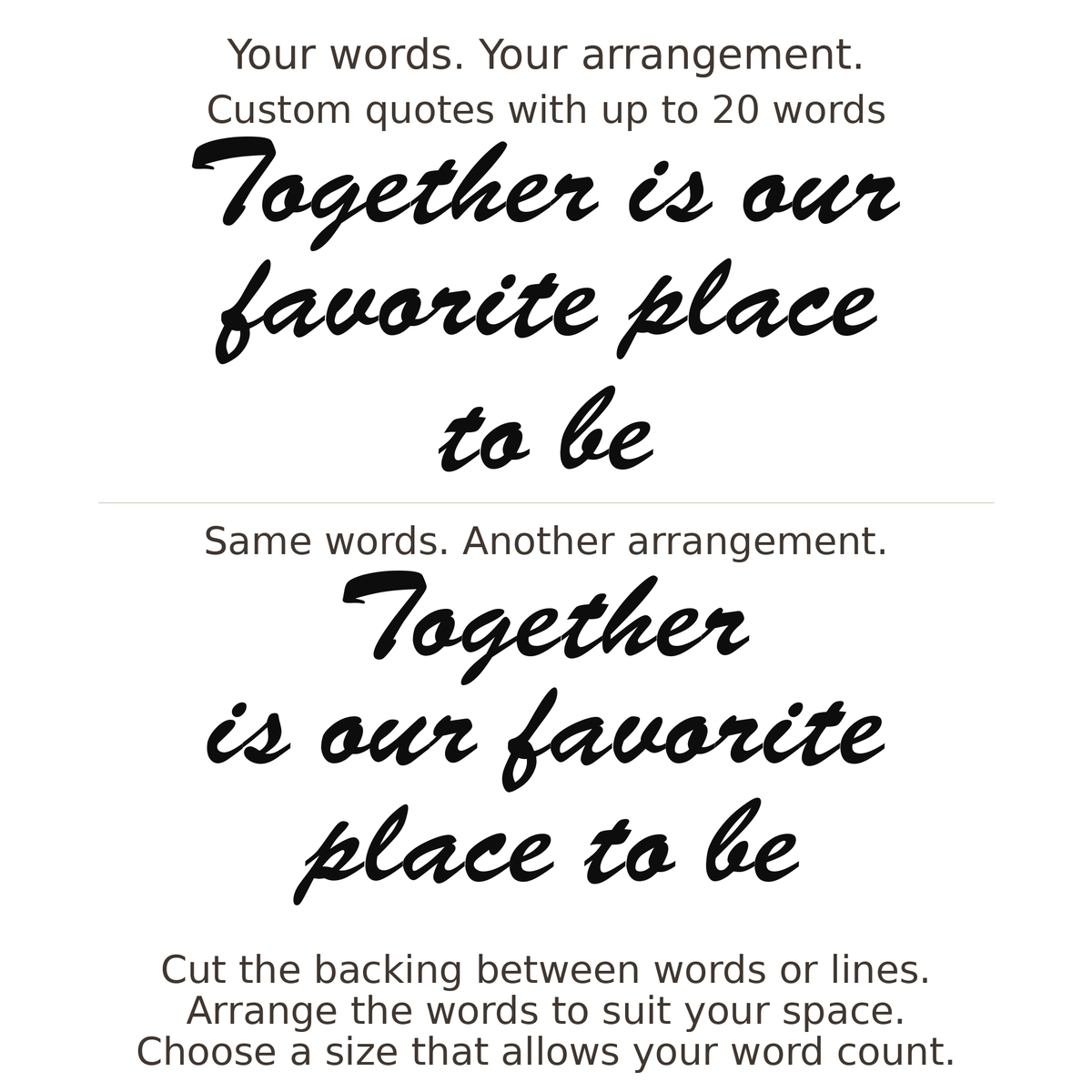 Large readable custom quote guide showing two arrangements with the same letter size