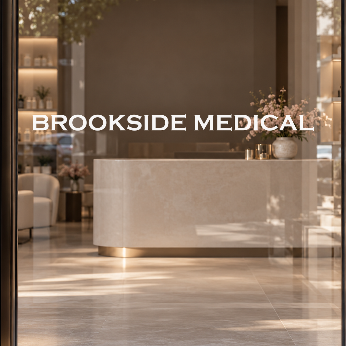BROOKSIDE MEDICAL custom lettering on glass