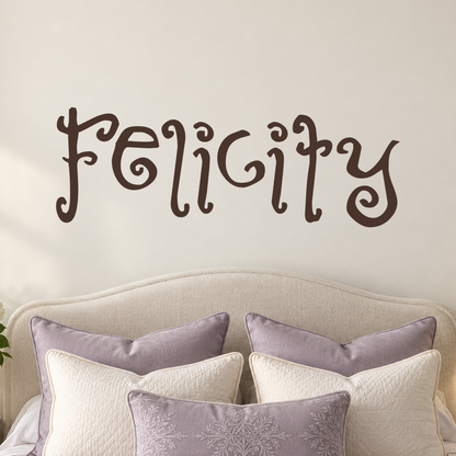 Close-up custom lettering example on a smooth wall