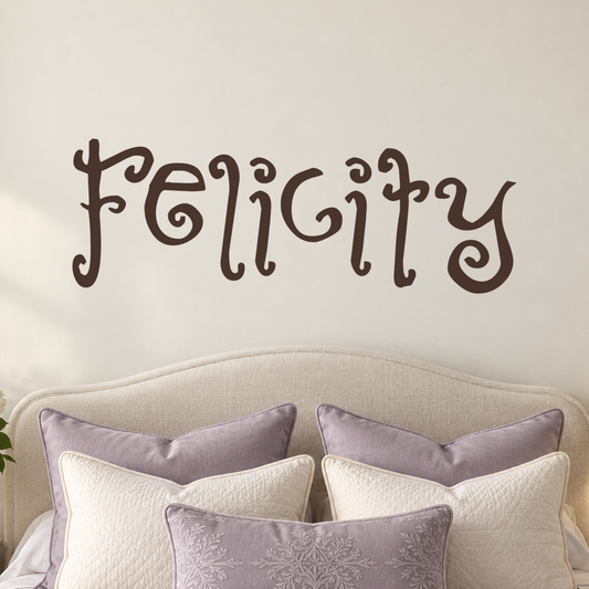 Close-up custom lettering example on a smooth wall