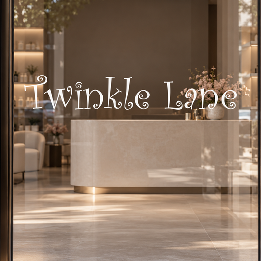 Twinkle Lane custom lettering on glass