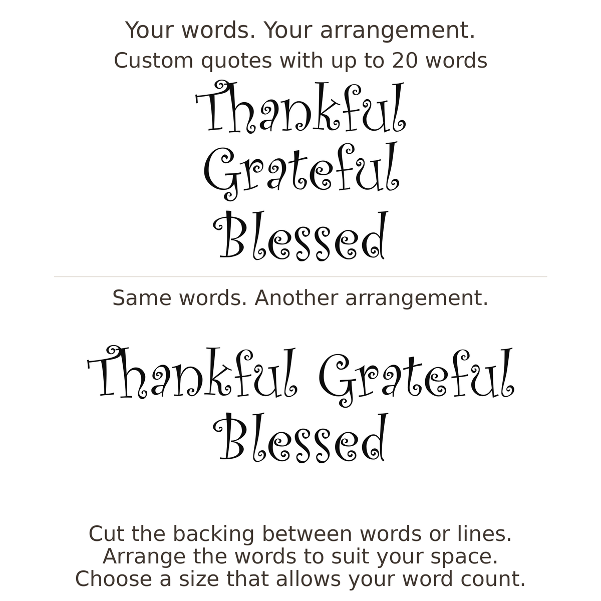Large readable custom quote guide showing two arrangements with the same letter size
