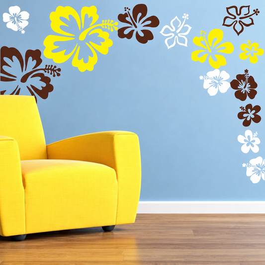Hibiscus Flower Wall Decal Set — enhanced original room photo