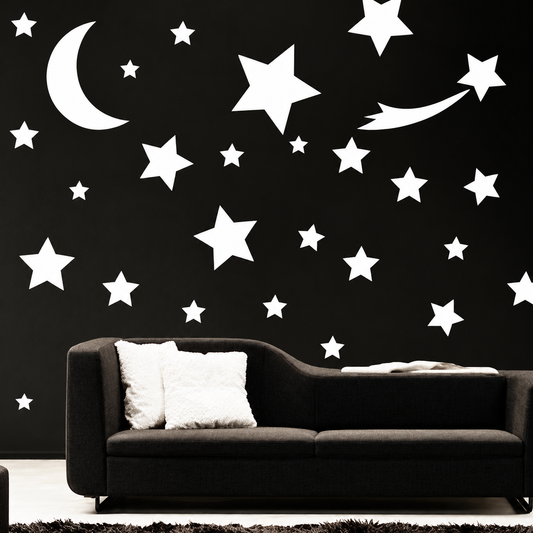 Shooting Stars and Moon Wall Decal Set — enhanced original room photo
