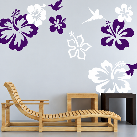 Hummingbird and Flower Wall Decal Set — enhanced original room photo