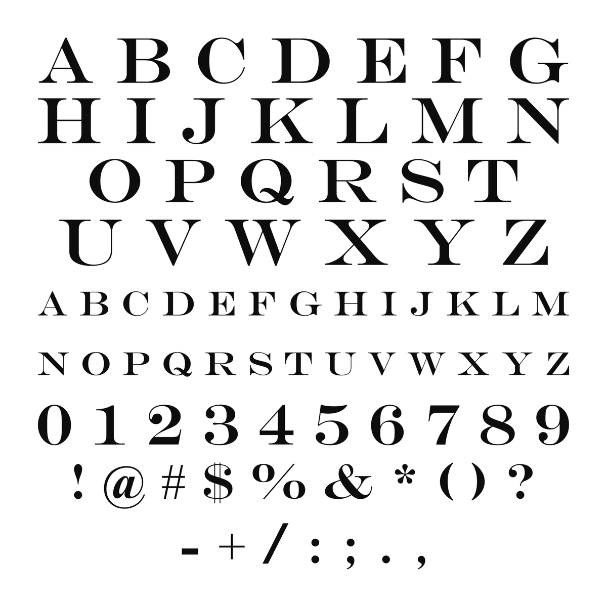 Alphabet and available characters