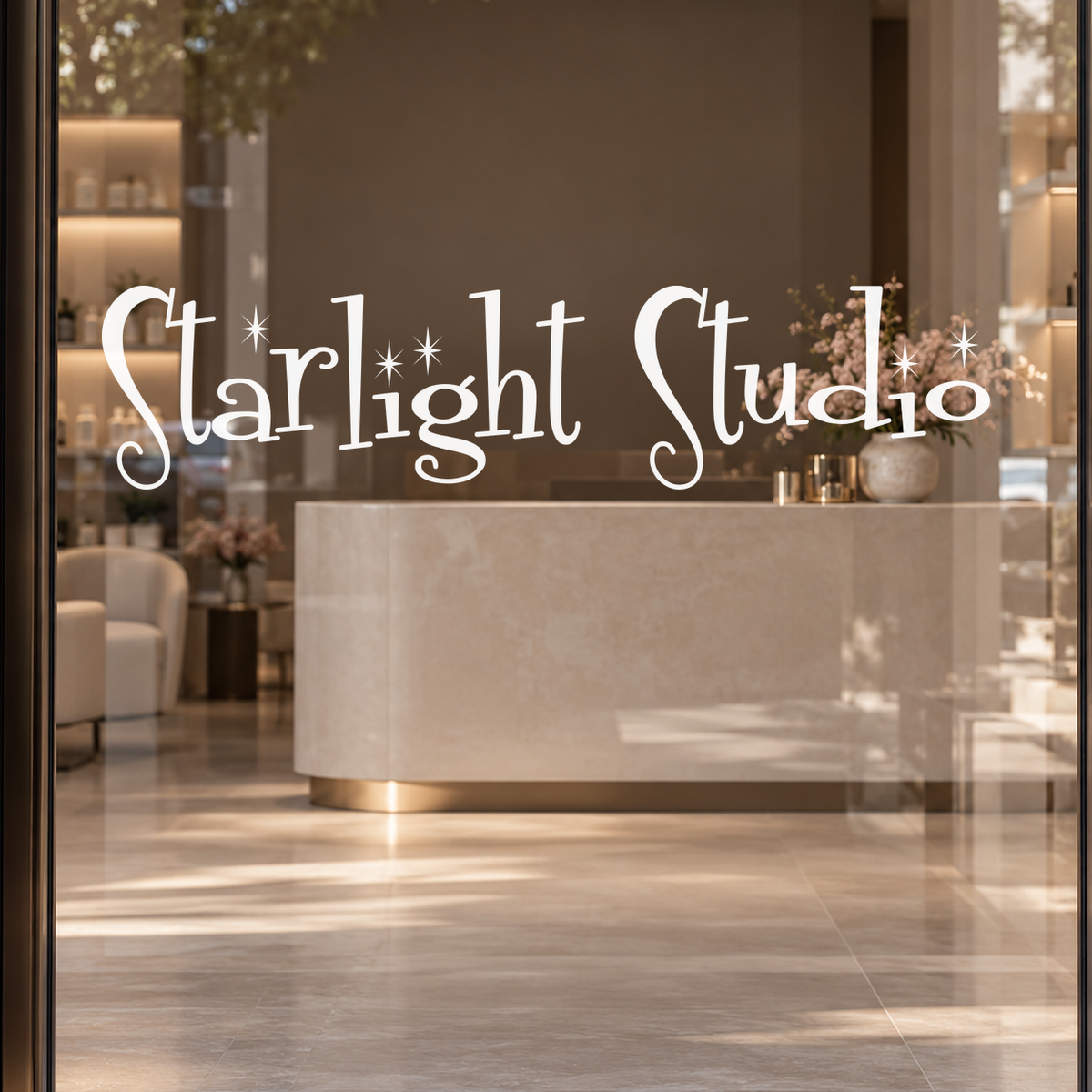 Starlight Studio custom lettering on glass