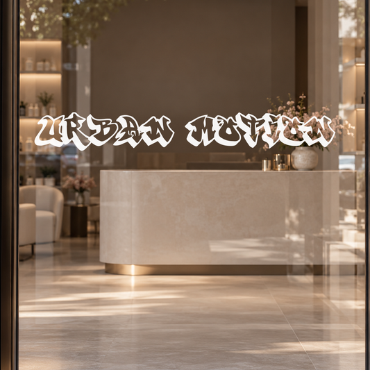 URBAN MOTION custom lettering on glass