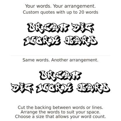 Large readable custom quote guide showing two arrangements with the same letter size