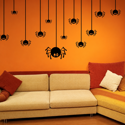 Crawling Spider Halloween Wall Decals — enhanced original room photo