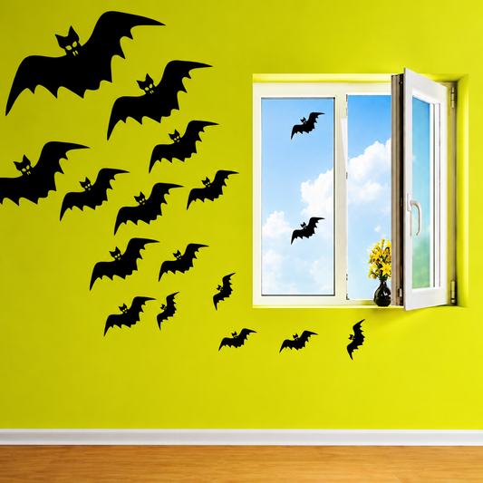 Flying Bat Halloween Wall Decals — enhanced original room photo