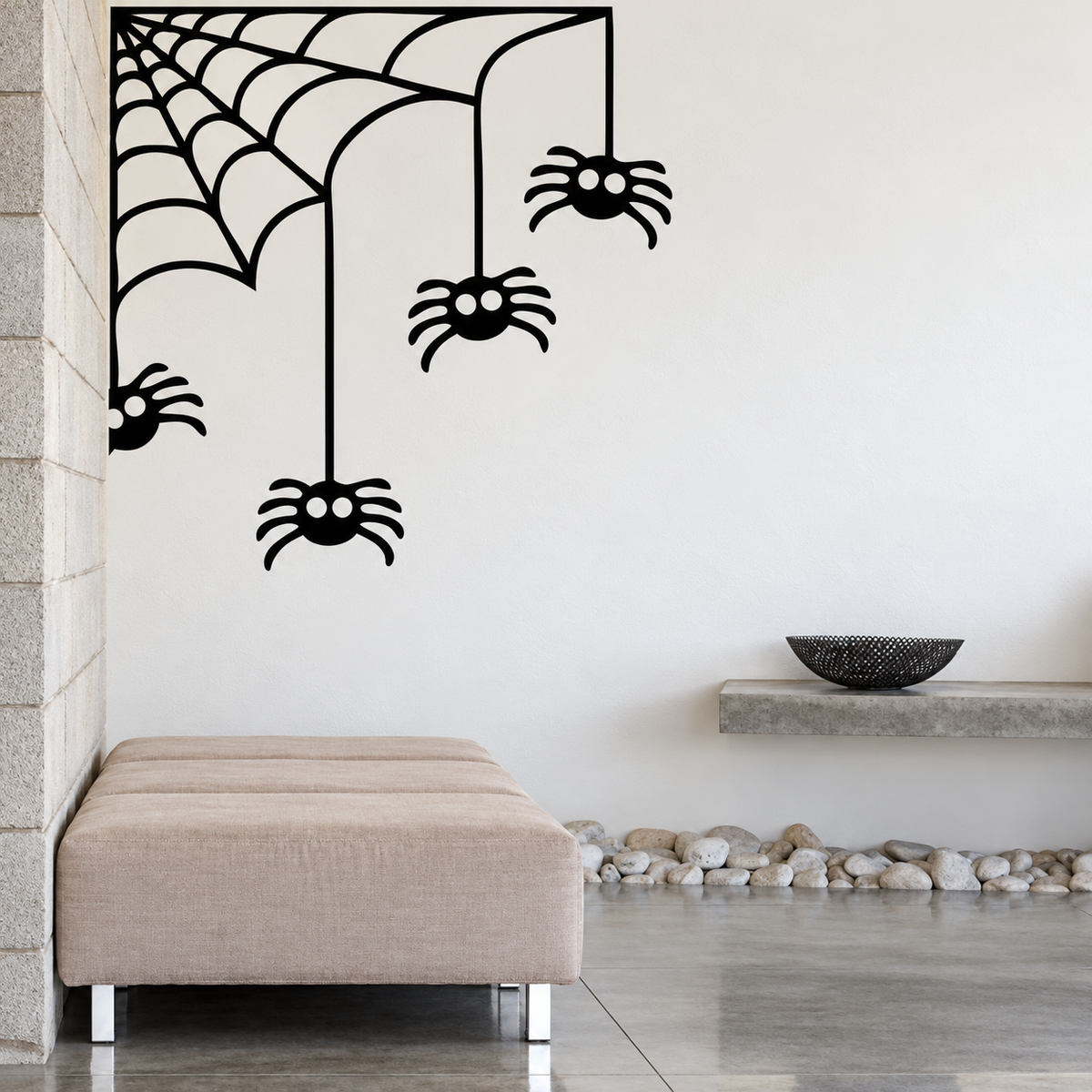 Corner Spider Web Halloween Wall Decal — enhanced original room photo