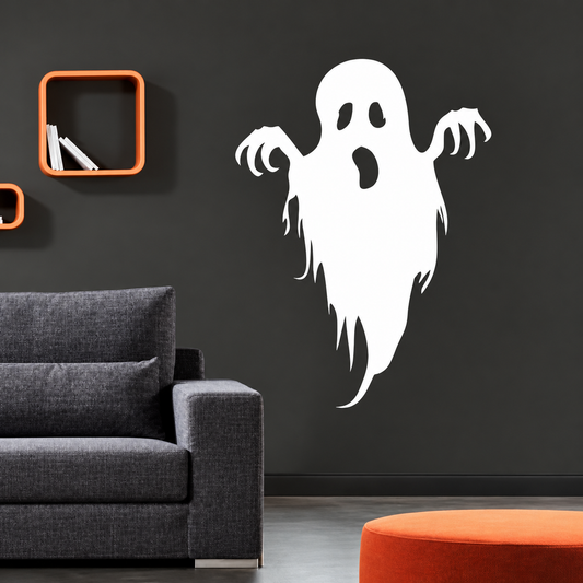 Scary Ghost Halloween Wall Decal — enhanced original room photo