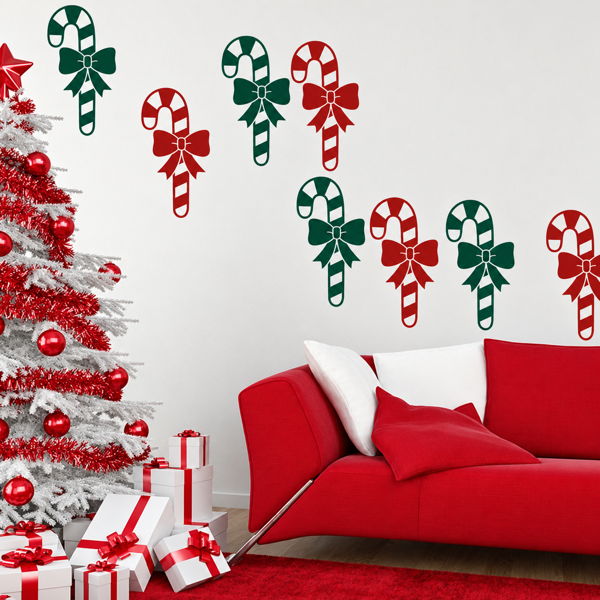 Candy Cane Christmas Wall Decals — enhanced original room photo
