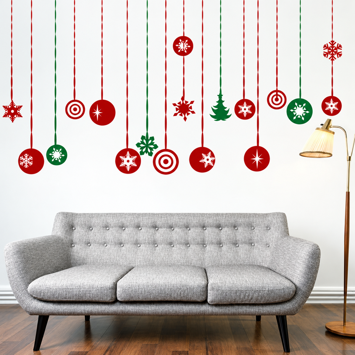 Hanging Ornament Christmas Wall Decals — enhanced original room photograph