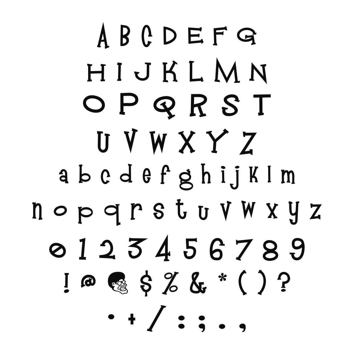 Alphabet and available characters in this lettering style