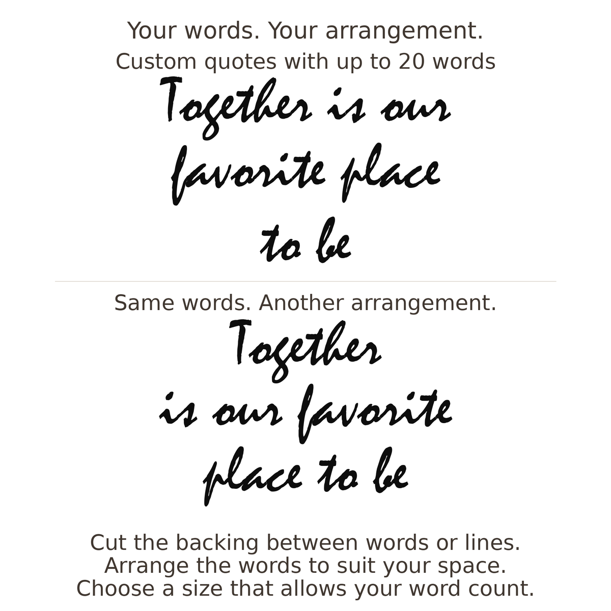 Large readable custom quote guide showing two arrangements with the same letter size