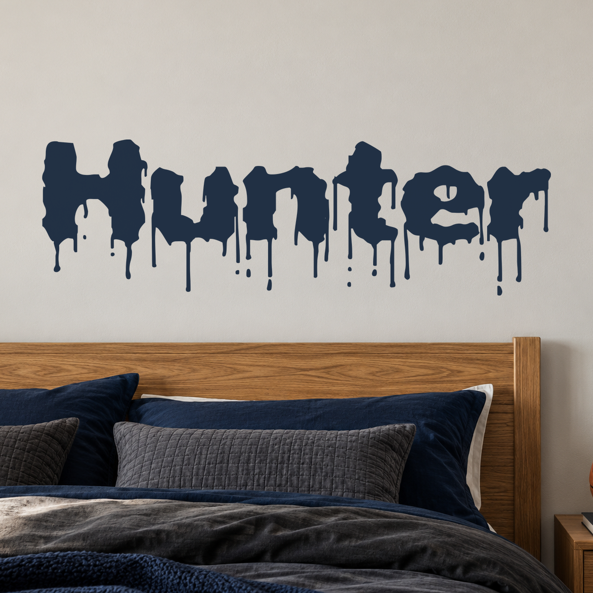 Close-up custom lettering example on a smooth wall