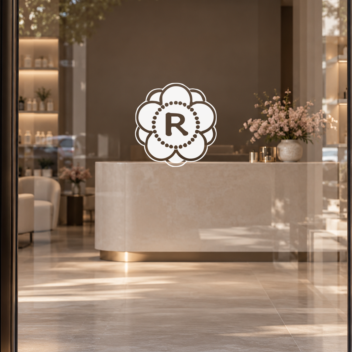 Decorative initial on glass